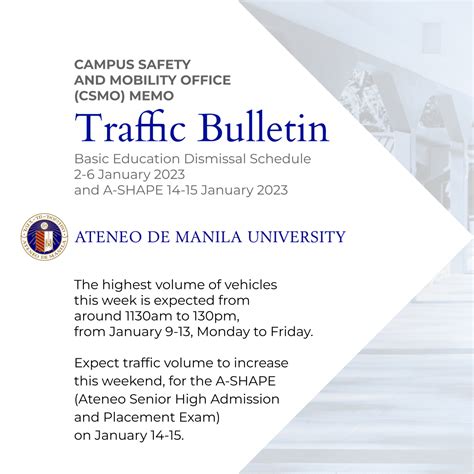 Traffic Bulletin: Dismissal Schedule .